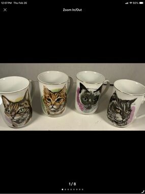 Set of 4 vintage Cat Portrait China Mugs with Pastel and Gold Accents